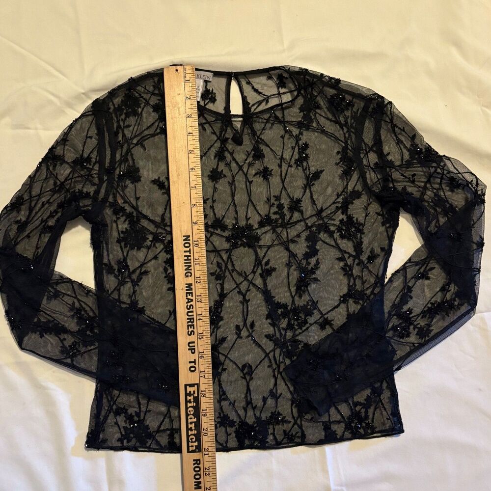 Anne Klein Y2K Beaded Mesh Long Sleeve Blouse Top Size 6 2000s Fairy Grunge - Picture 6 of 8